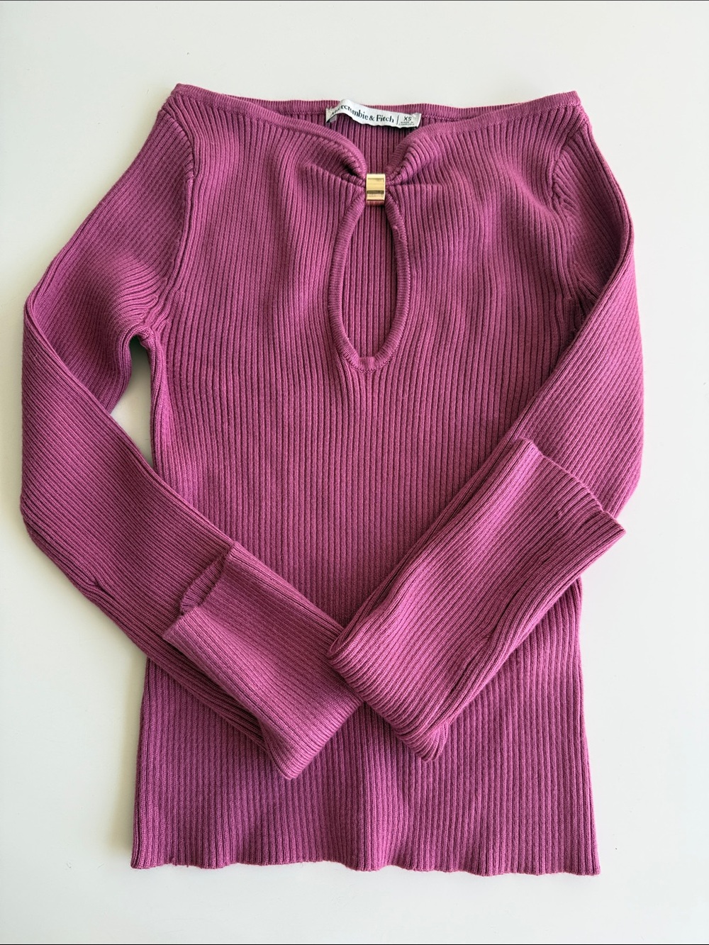 Abercrombie & Fitch Ribbed Long-Sleeve Keyhole Top - Plum
